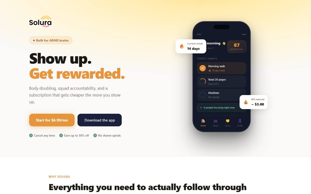 Solura app website